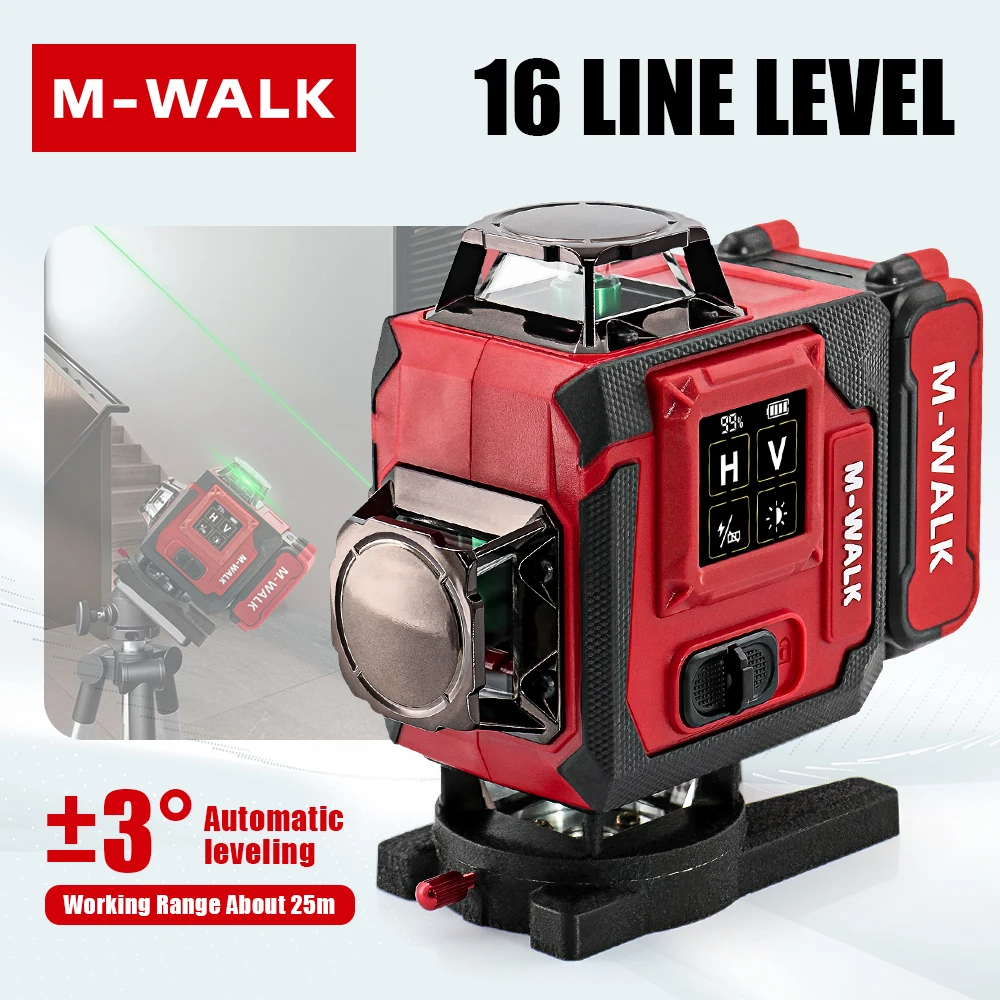 

M-WALK 16 Lines 4D Laser Level 360° Self-leveling Horizontal&Vertical Green Beams High-precision Cross Line Lithium Battery