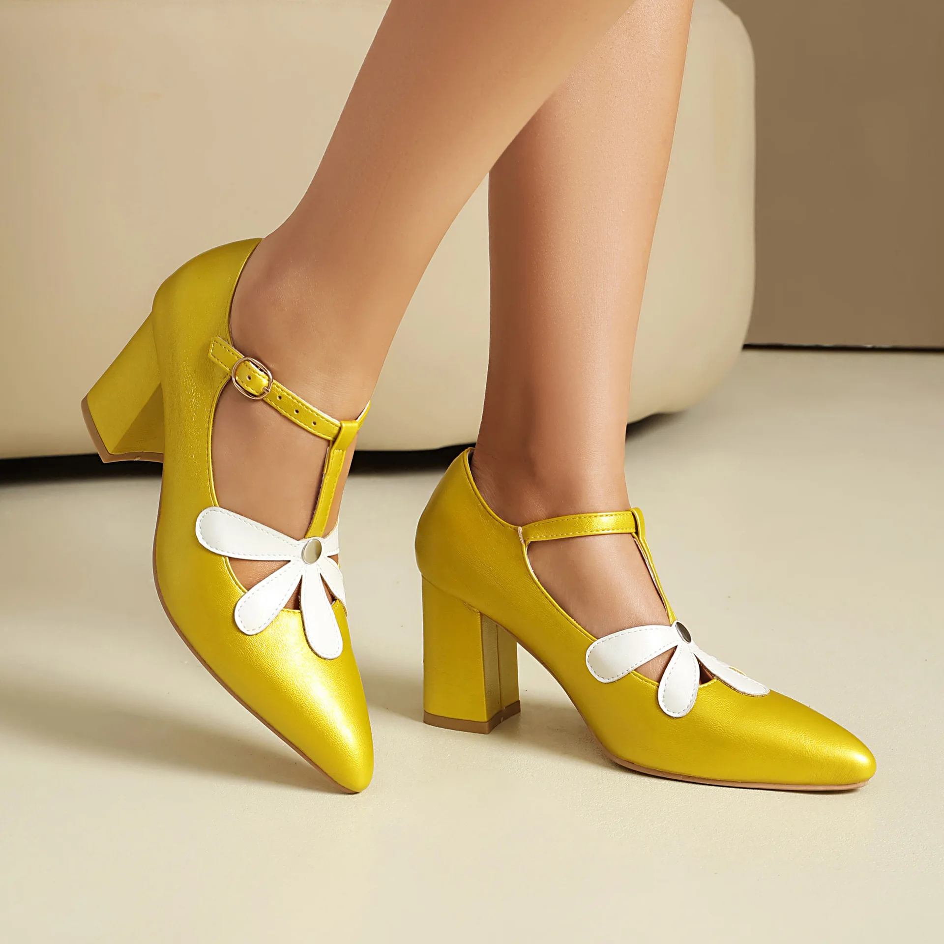 

Pumps Pointed Toe Women's Shoes 2026 Summer Spring High Heels Shallow T-Strap Women Shoes