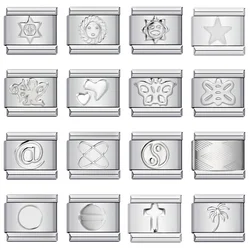 URING Simple Silver Color Heart Butterfly Cupid Italian Charm Links Fit 9mm Stainless Steel Bracelet Beads Jewelry DIY Making