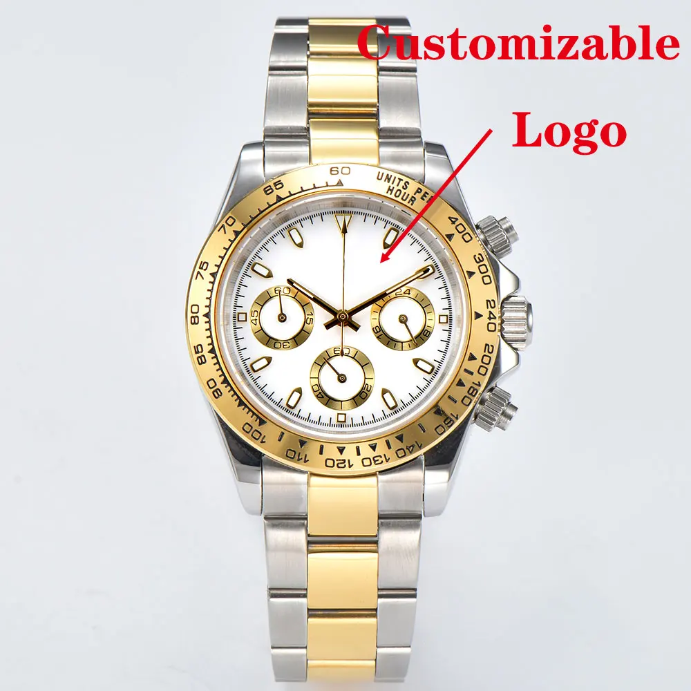 39mm men's watch VK63 movement quartz chronograph sapphire glass stainless steel strap luxurious business men's custom watch