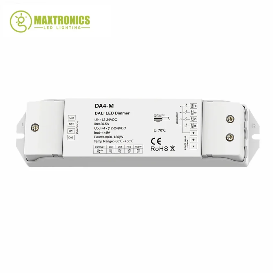 New 12V-24VDC DALI Dimmer 1 Address/4 Channel/DT8 or DT6/Constant voltage/PWM Dimming 4CH For Single Color/CCT/RGB/RGBW LED Tape