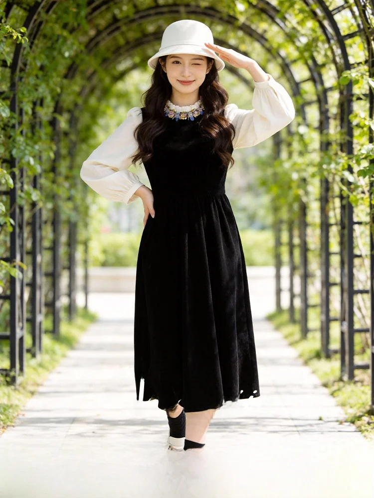 

plus Size Women's Dr Waist-Cinching Slimming Long Sve Retro Patchwork Maxi Dr Commute Sle Stand Fit Polyester F...