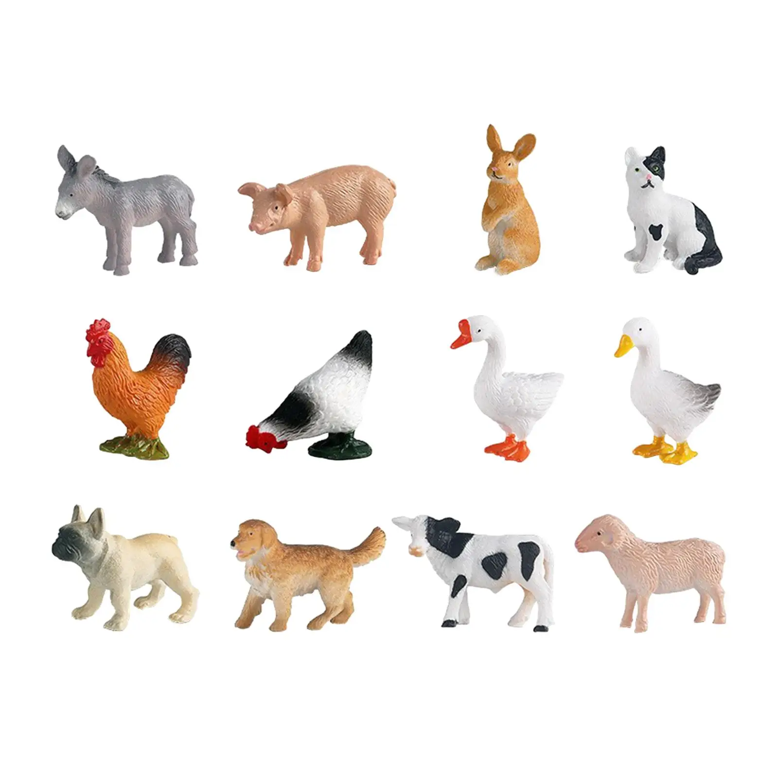 Miniature Simulação Figuras Animais para Meninas, Modelo Farm Animals, 12 Pcs