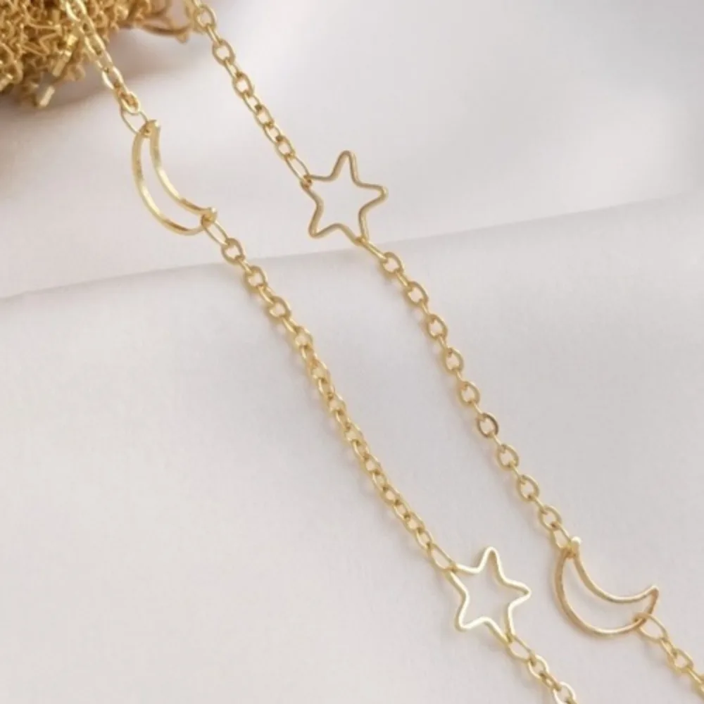 

14-каратное золотого цвета, цепочка со звездой и луной, модная свободная цепочка ручной работы, ожерелье, браслет, ювелирные изделия с цепочкой