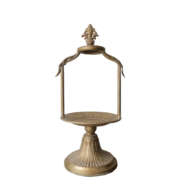 retro old desktop candle holder French tall wrought iron decorative tray geometric pendulum prop jewelry rack