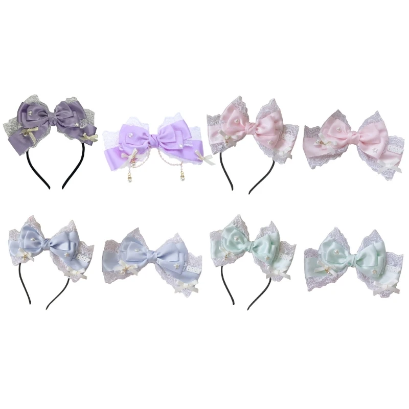 

Ruffled Bowknot Headband Lace Hairband Girls Cosplay Party Props Photo Headdress