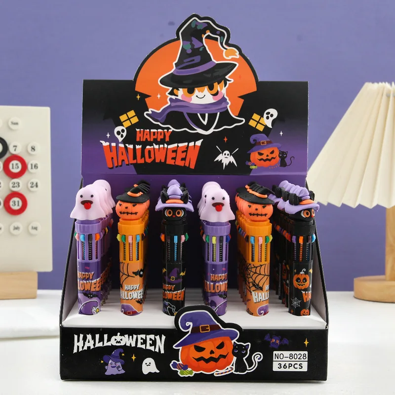 

36pcs Halloween 10 Colors Ballpoint Pen Cute Gel Pen Student Supplies Stationery Wholesale Pumpkin Day Halloween Gift