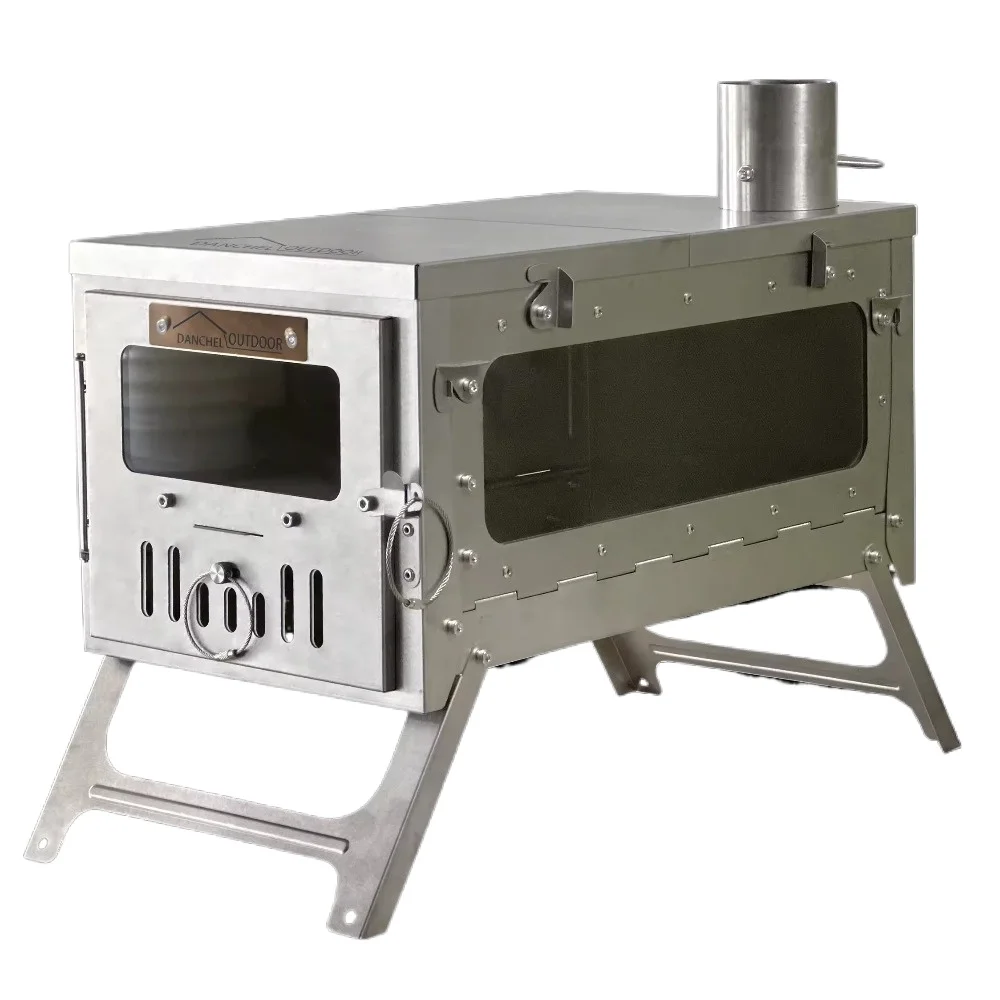 Outdoor 100% TA1 Titanium Tent Stove, Lightweight Foldable Camping Stove with Chimney Pipe for Hot Tent Camping Cooking