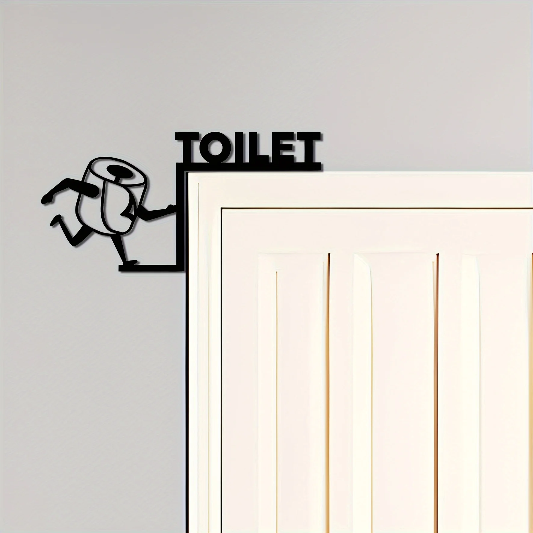 [Toilet Humor Door Hanging Decor] 1pc Toilet Corner Metal Wall Art, Simple, Elegant and Interesting Toilet Paper Door Decoration view 3