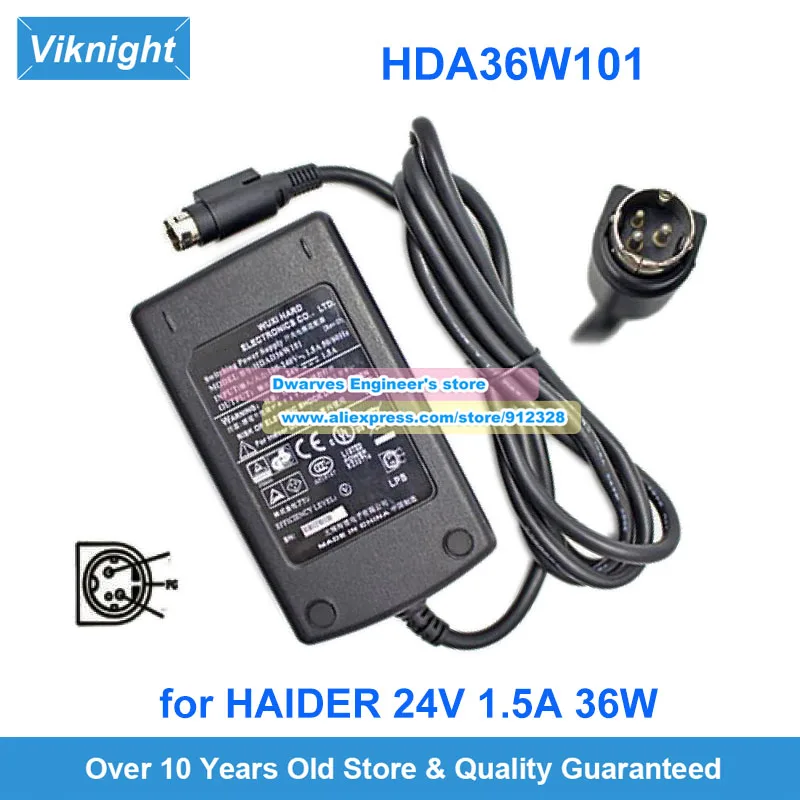 Genuine Haider HDA36W101 Switching AC Adapter 24V 1.5A 36W Charger for SNBC BTP-L220 BTP-L226 Power Supply Round with 3 Pins