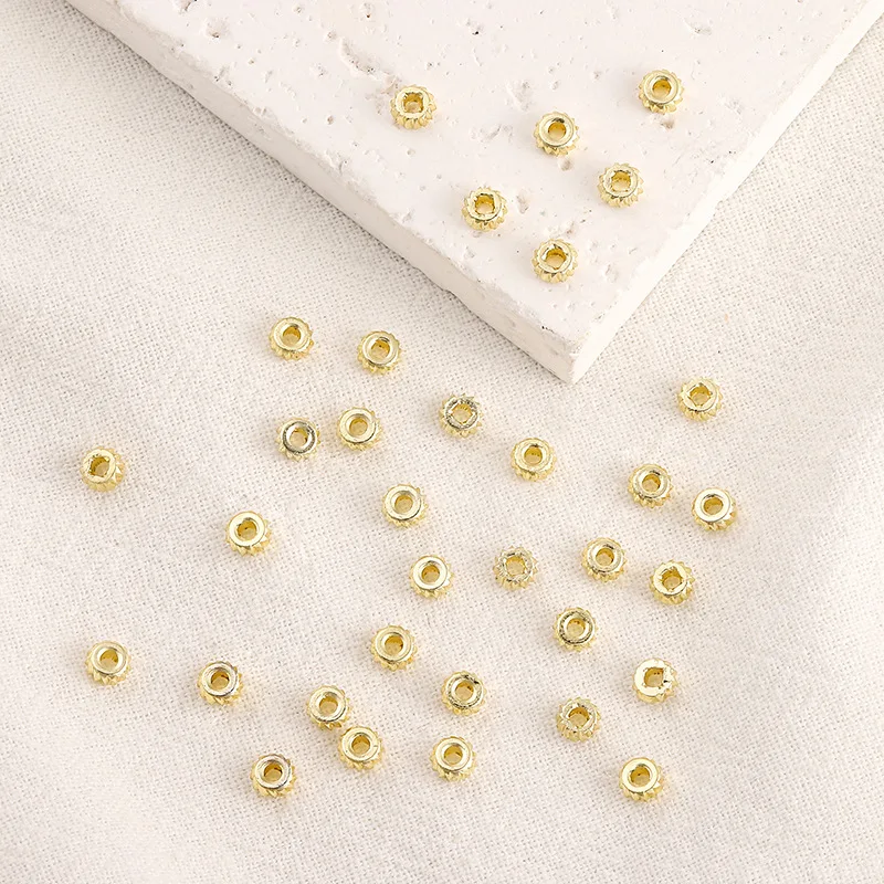 50pcs Flat Spacer Beads for Jewelry Making Corrugated Gold Silver Color Plated Handmade Bracelet Findings