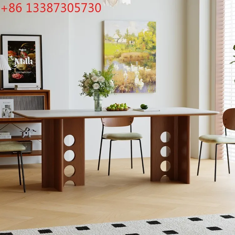 

French retro dining table, antique household wind tunnel dining table, small apartment rock slab dining table