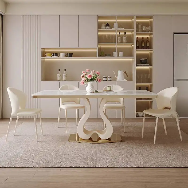 

Party Chairs Dining Tables White Small Legs Base Nordic Extending Dining Tables Luxury Modern Mesas Comedor Furniture For Home