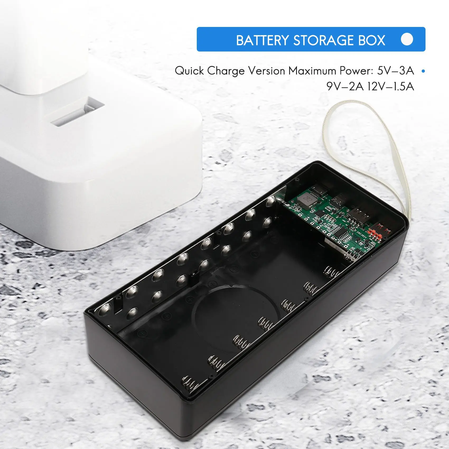 صندوق تخزين بطارية أسود ، شحن سريع ، حافظة بنك طاقة ذاتية الصنع ، حامل بطارية ، PD ، QC3.0 ، 16x18650