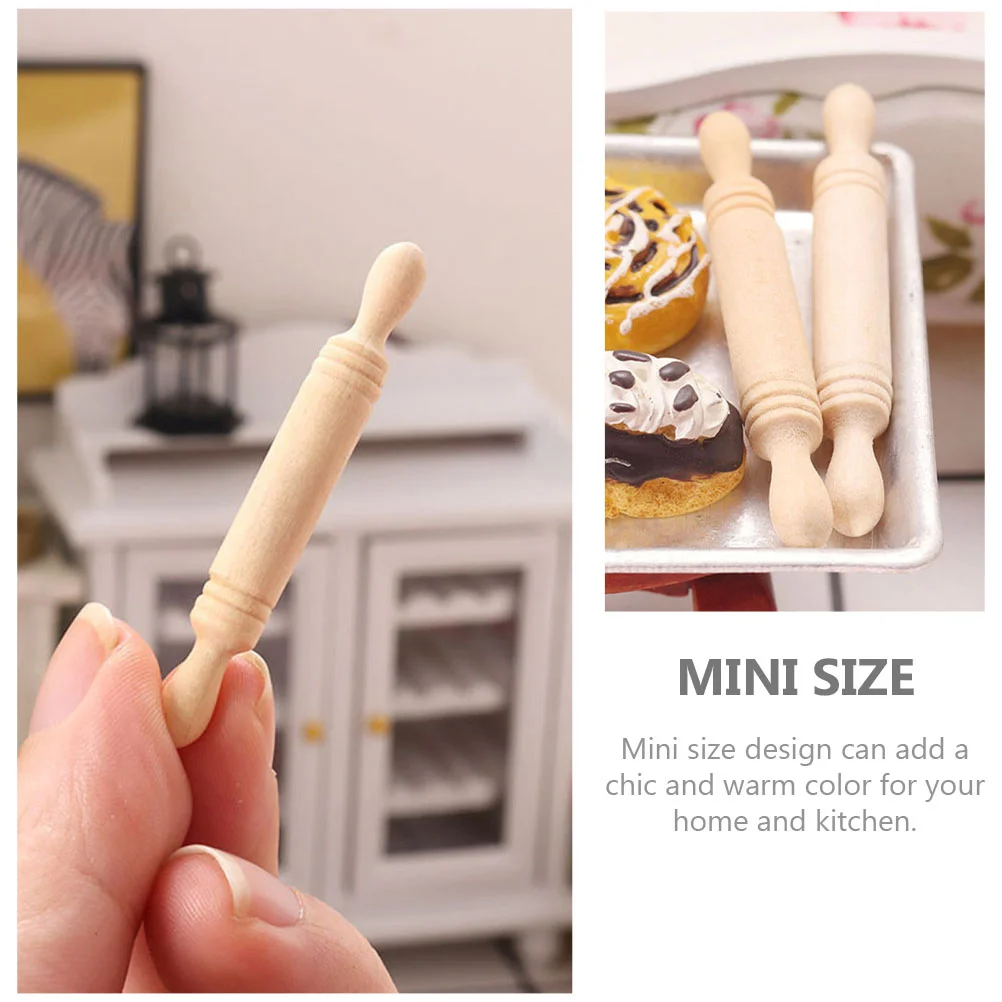 8 Pcs Rolling Pin Miniature Accessories Simulated Roller Baby Model Wooden Decorative House