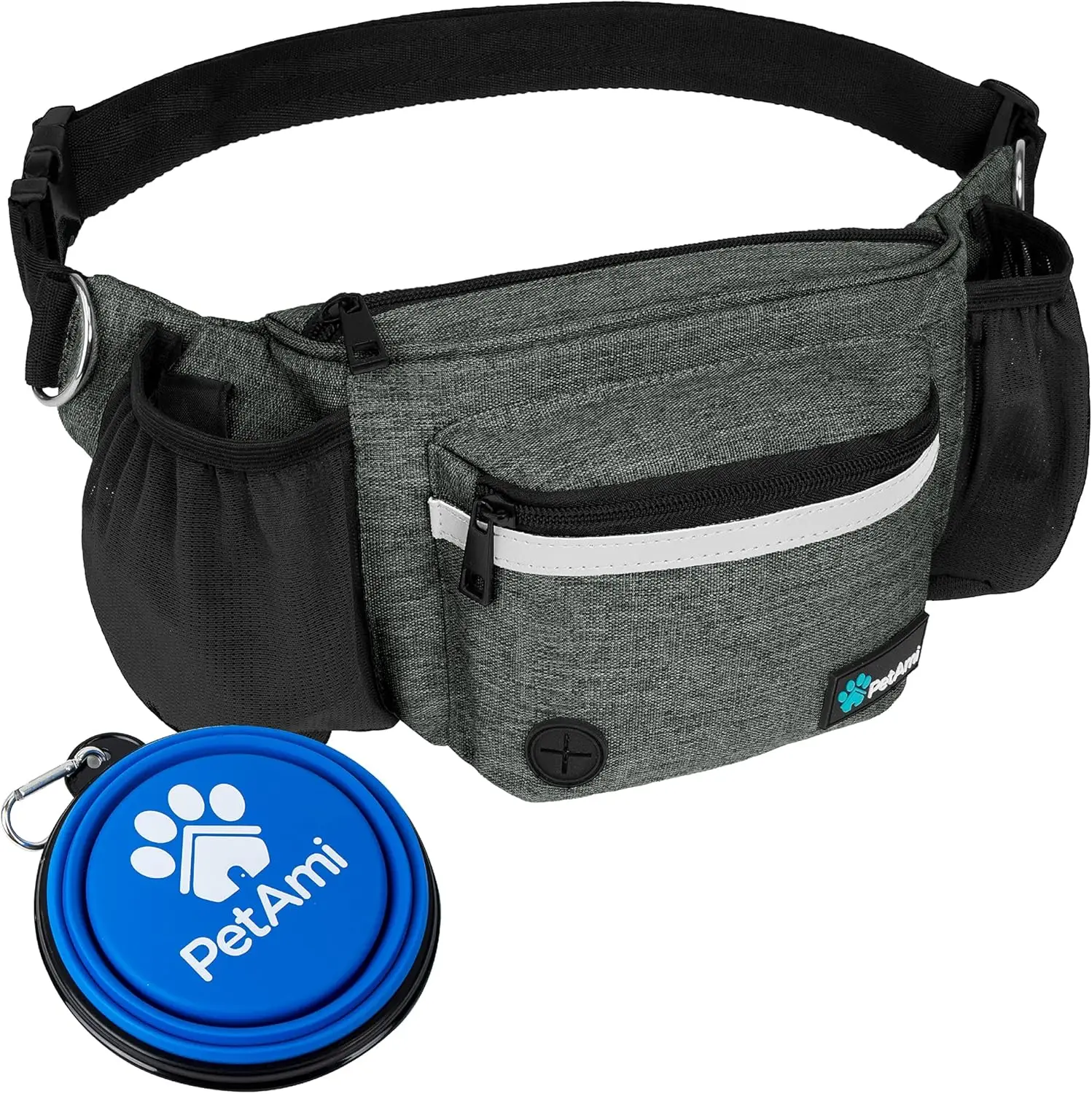 

Dog Waist Pack with Treat Pouch, Poop Bag Dispenser, Water Bottle Holder & Collapsible Bowl for Walking, Hiking