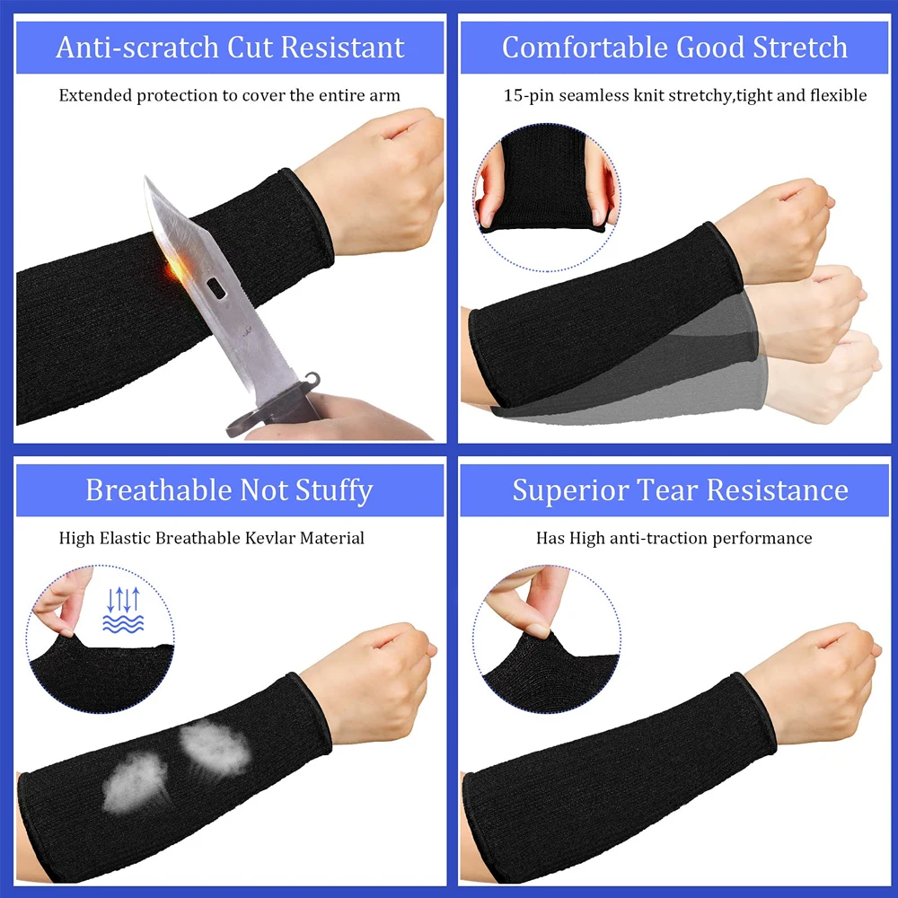 1Pair Level 5 HPPE Cut Arm Sleeve,Cut Resistant Thumb Protector Sleeves,Resistant  Anti-Puncture Work Protection Arm Sleeve