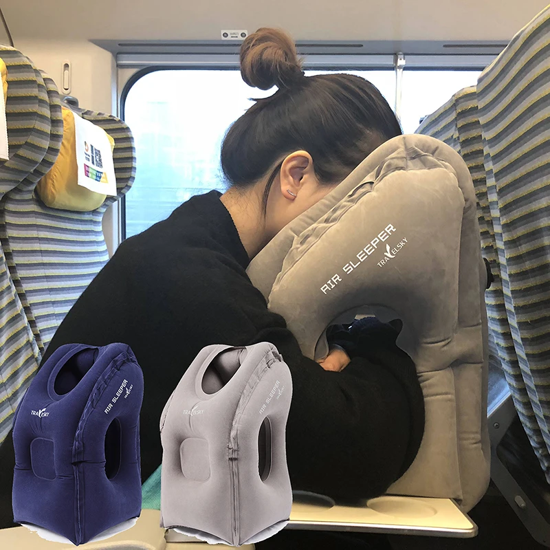 Upgraded Inflatable Air Cushion Travel Pillow Headrest Chin Support Cushions for Airplane Plane Car Office Rest Neck Nap Pillows