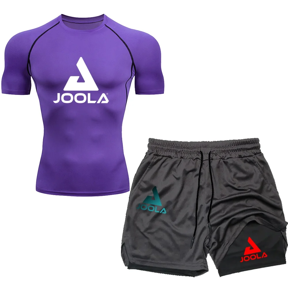 JOOLA Men's And Women's Sportswear Set, Breathable Short Sleeved T-Shirt+Double-Layer RunningShorts, Quick Drying Gym Fitness t