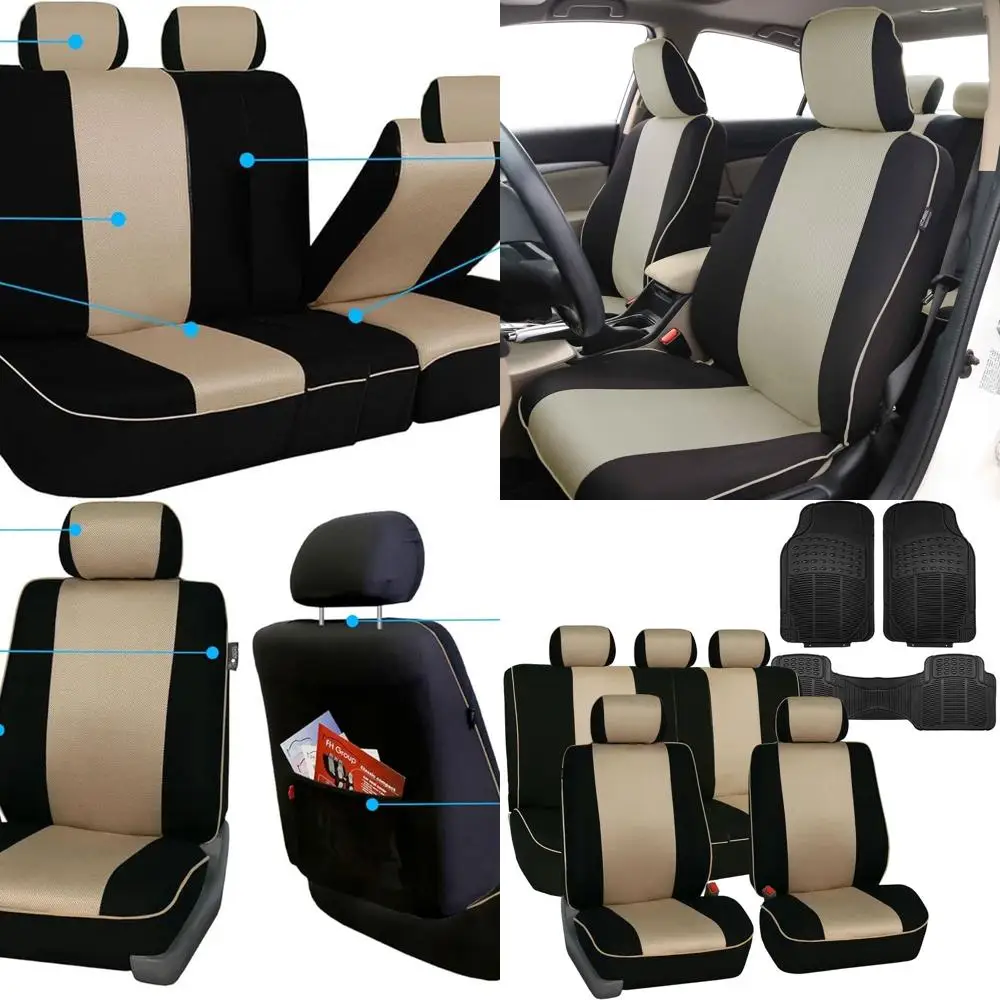 

Automotive Seat Covers Edgy Piping Seat Covers FullBeige Set Interior Accessories,Universal Fit Combo Vinyl Floor Mats Seat Cove