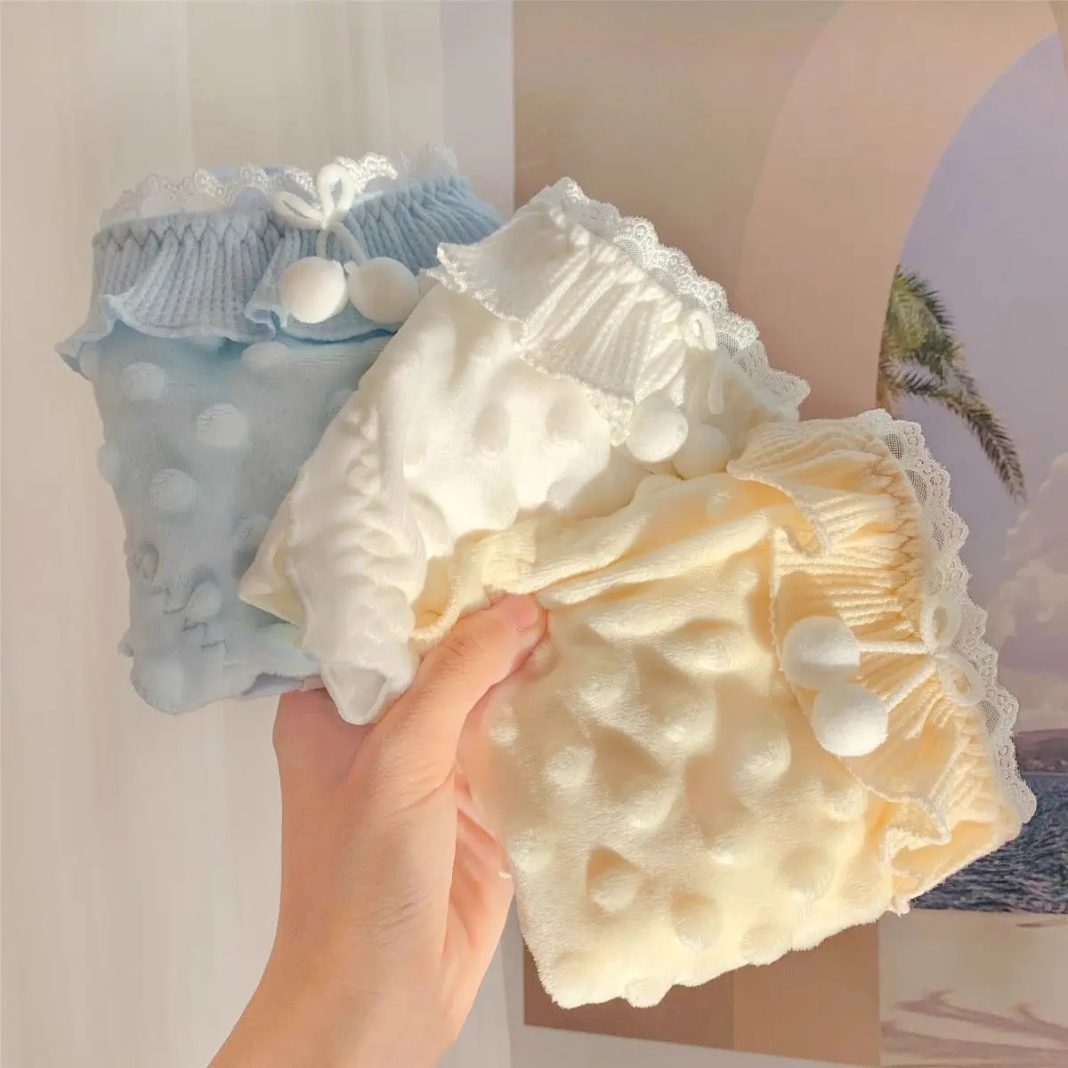 Kawayi Girls Puffy Warm Cute Sweet Briefs Princess Style Bow Ruffled Sissy Lolita Cotton Panties Cosplay Cute Dolls Costumes
