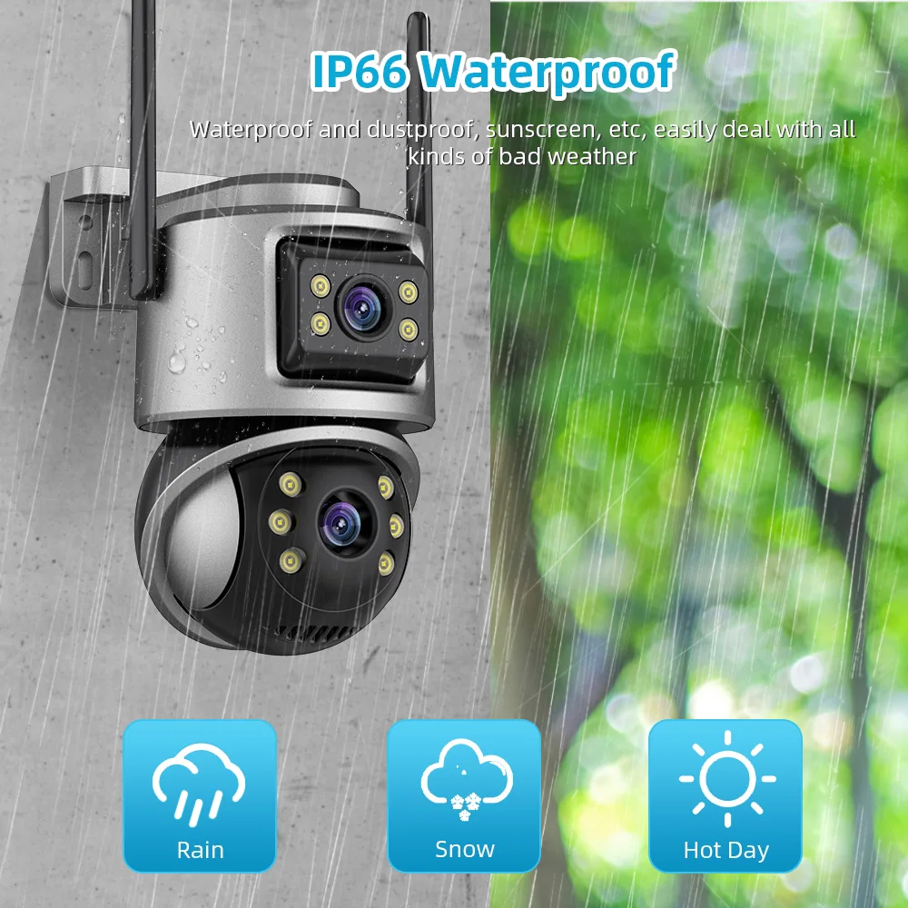 4K 8MP Wifi Camera PTZ Outdoor Dual Screens Human Detection Dual Lenses 4MP Security Protection IP Camera Audio iCSee App