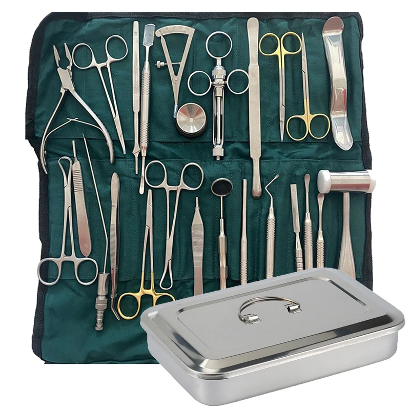 

26 Pcs/set Dental Implant Tools Basic Instrument Set Stainless Steel Tray Square Sterilization Tray Dentist Implant Surgery Tool