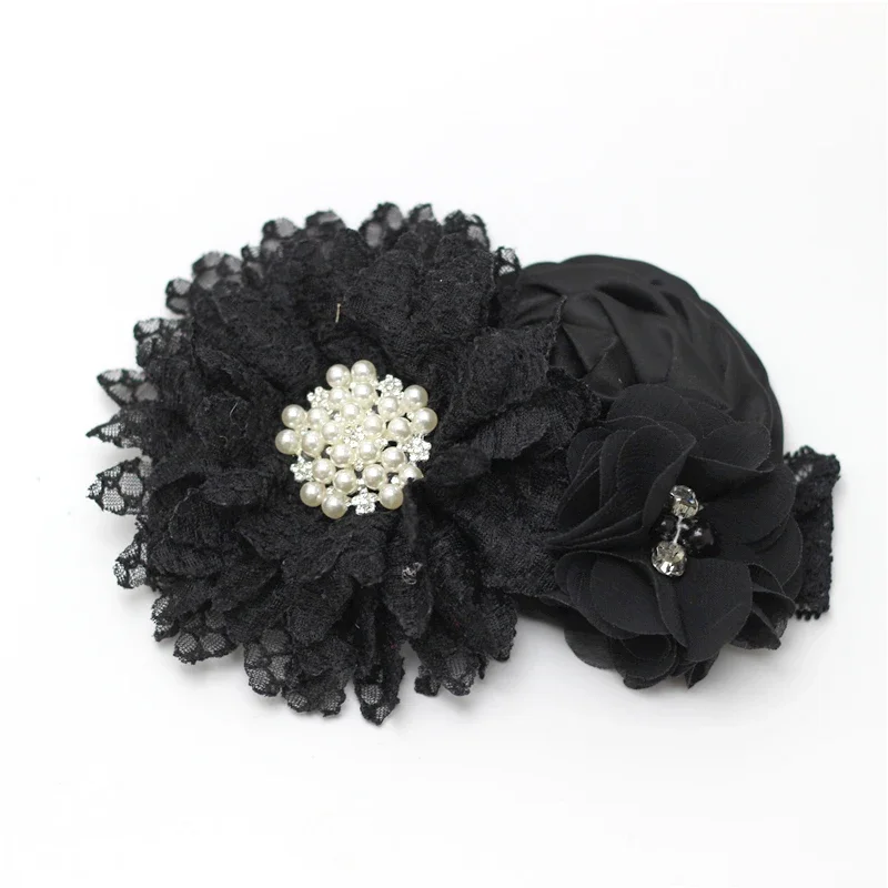 Baby Mädchen Blumen Stirnband Neugeborenen Perlen Blumen mit Spitze breite Stirnbänder Bebes Haarschmuck Phoro Requisiten Kinder Turban