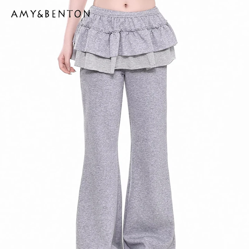 

2026 Spring New Cute Polka Dot Women's Trousers Original Retro Design Sweet Cool Y2k Thin Loose Versatile Skirts Pants Ladies