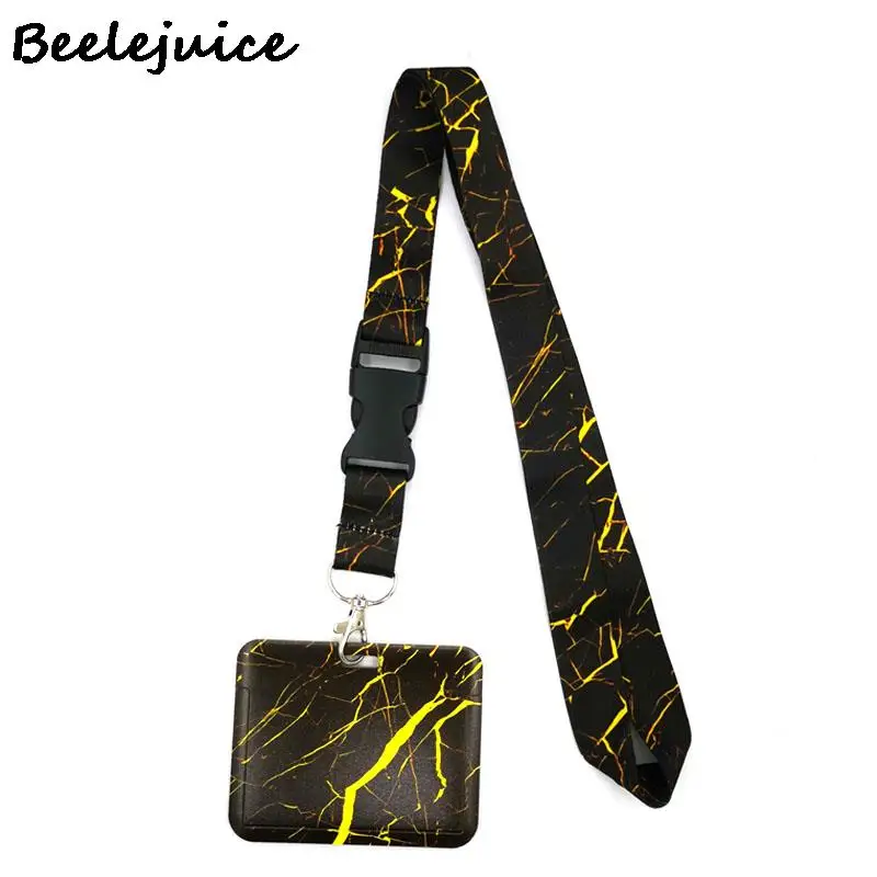 Yellow Marble Pattern Horizontal Creative Lanyard Card Holder Student Hanging Neck Phone Lanyard Badge Card Holder Accessories