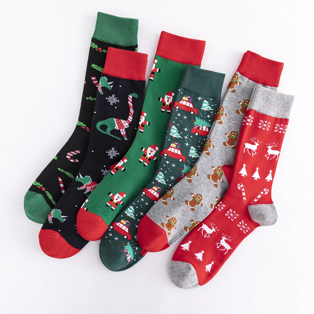 

6 Pairs New Colorful Fashion Funny Men Mid-tube Cotton Socks Christmas Element Santa Claus Casual Men Socks Christmas Gifts