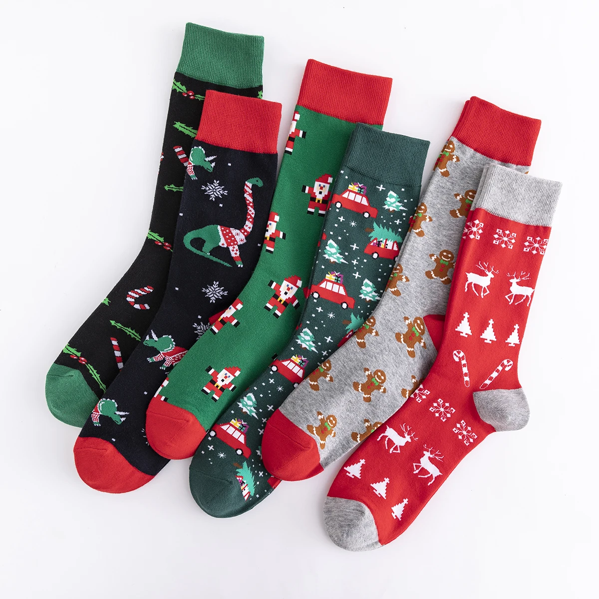 6 Pairs New Colorful Fashion Funny Men Mid-tube Cotton Socks Christmas Element Santa Claus Casual Men Socks Christmas Gifts