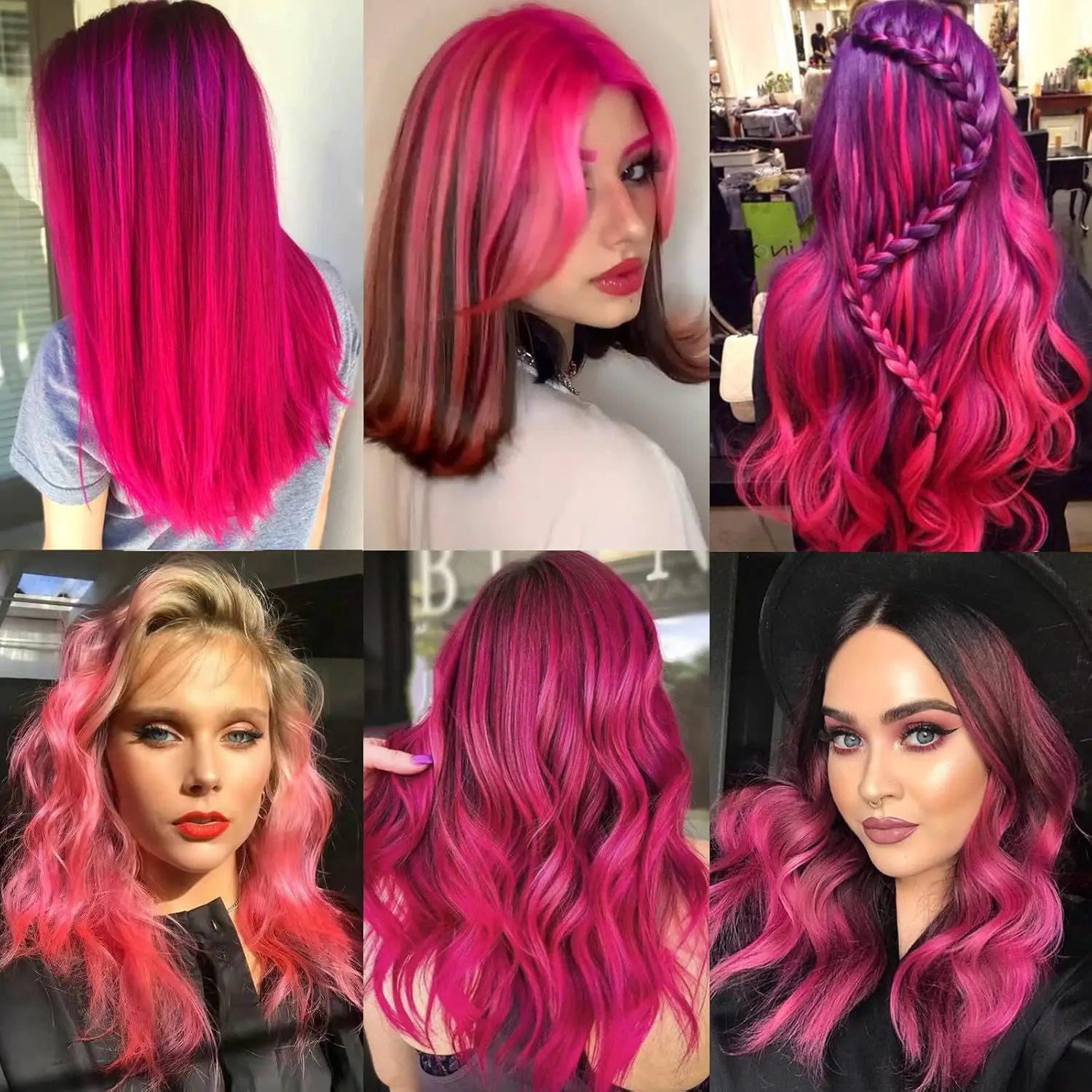 وصلات شعر وردية ساخنة بمشبك، وصلة ملونة للحفلات للأطفال والبنات قطعة شعر صناعية مستقيمة 22 بوصة #5