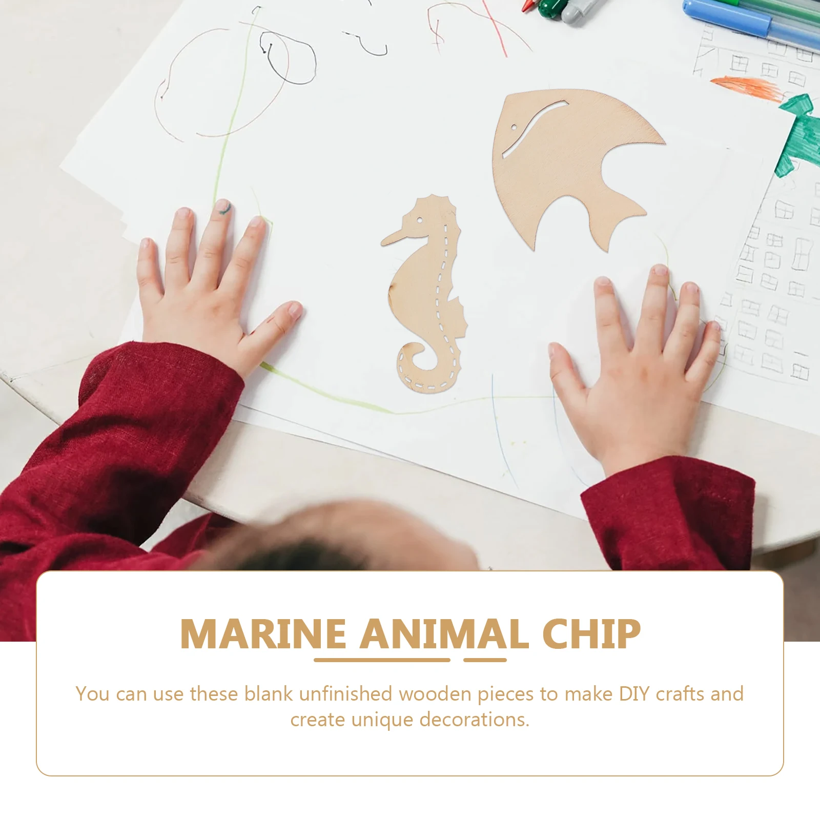 

70 Pcs Marine Decorative Wood Pieces Unfinished Wooden Slice Ocean Animals Cutout Paper Art Craft