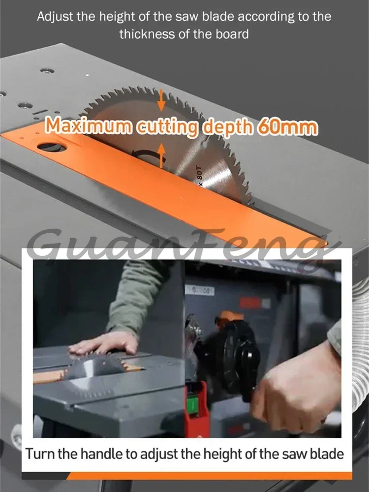 8 Inch Dustless Wood Cutting Machine, Adjustable Lifting Sliding Table Saw for Solid Wood Floor Processing