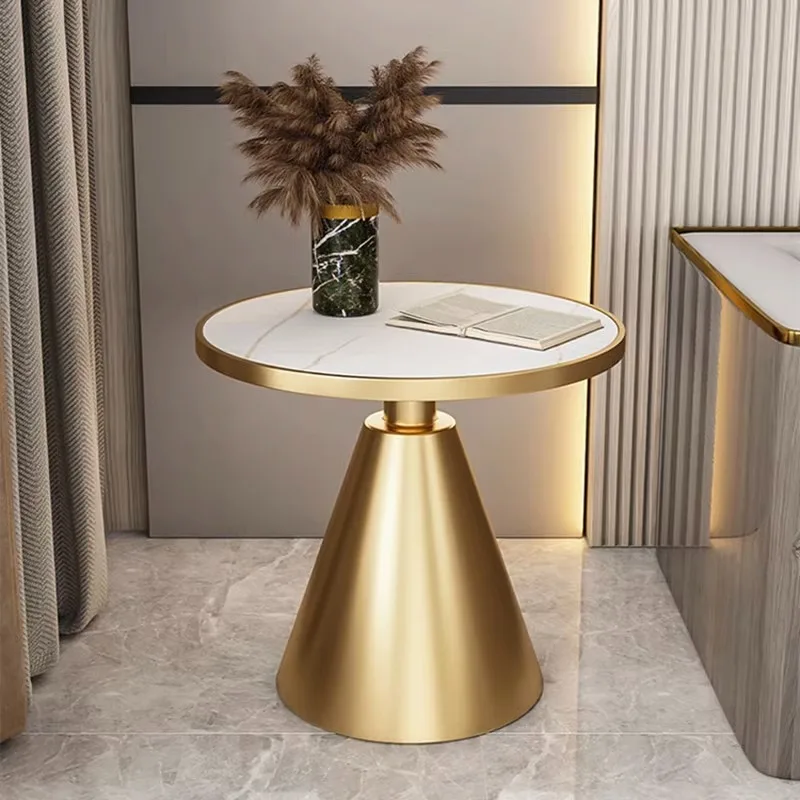 

A few small round tables on the side of the rock slab sofa, light luxury and high-end small table, coffee table, rest area, rece