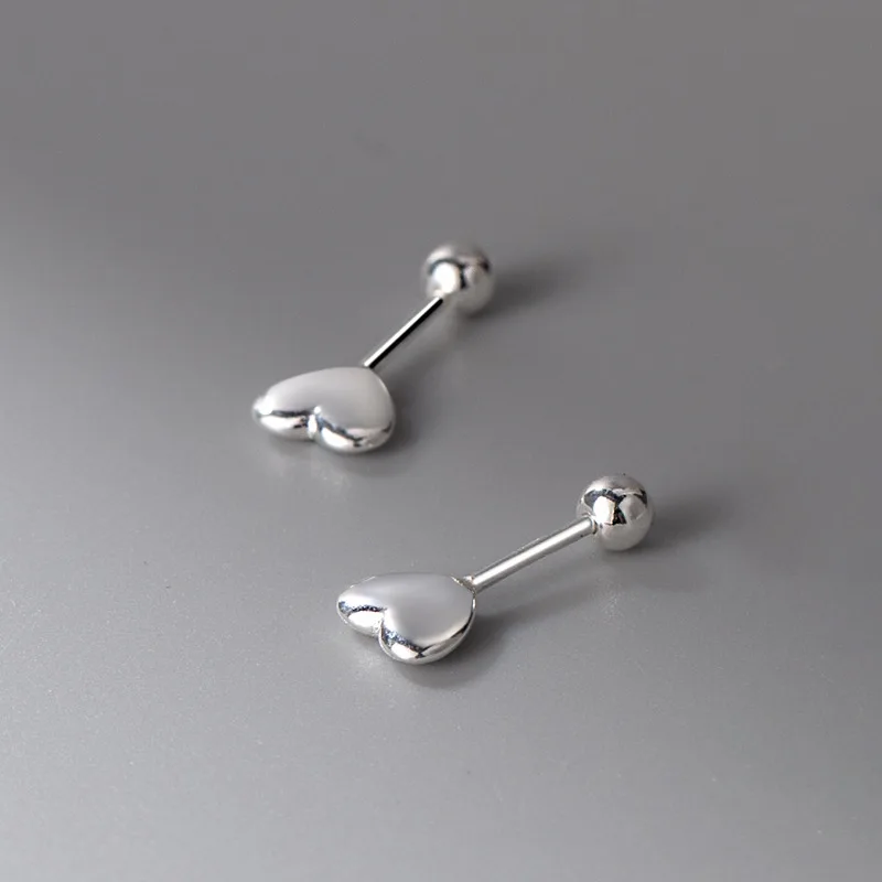 925 Sterling Silver Heart-shaped Stud Earrings Female Unique Star Earrings Pierced Retro Creative Ears Jewelry