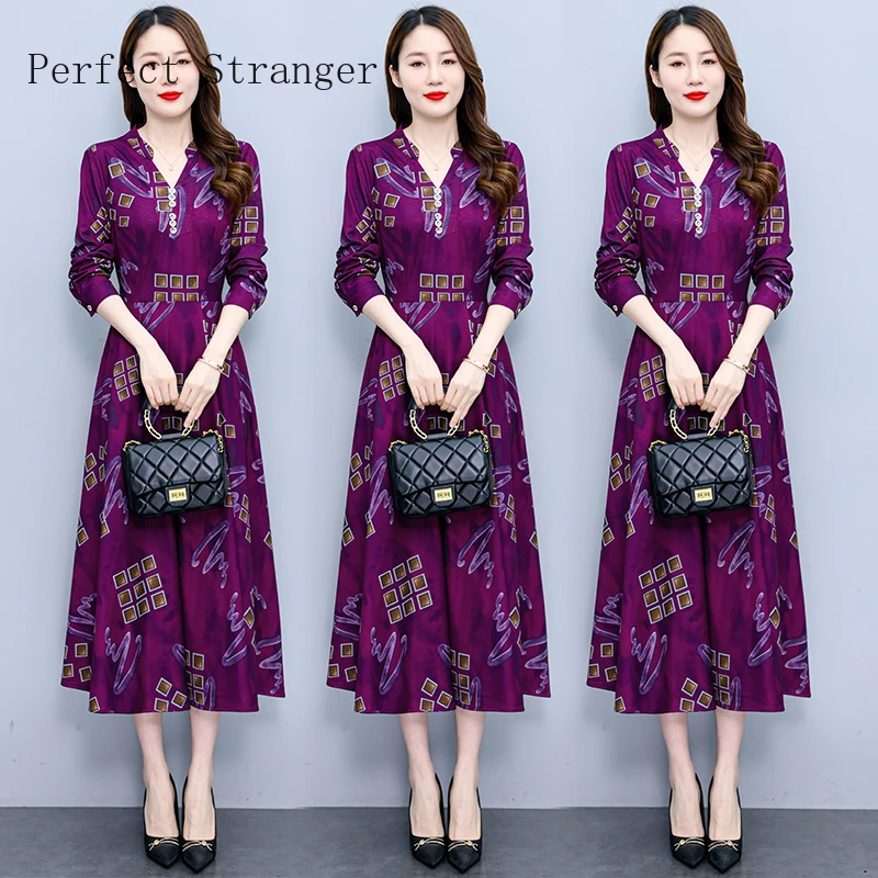 2024 Autumn Fall Vintage Dresses Floral Print Turn-down Collar  Belt Long Sleeve Women Ladies Casual Party Long Dress 4XL