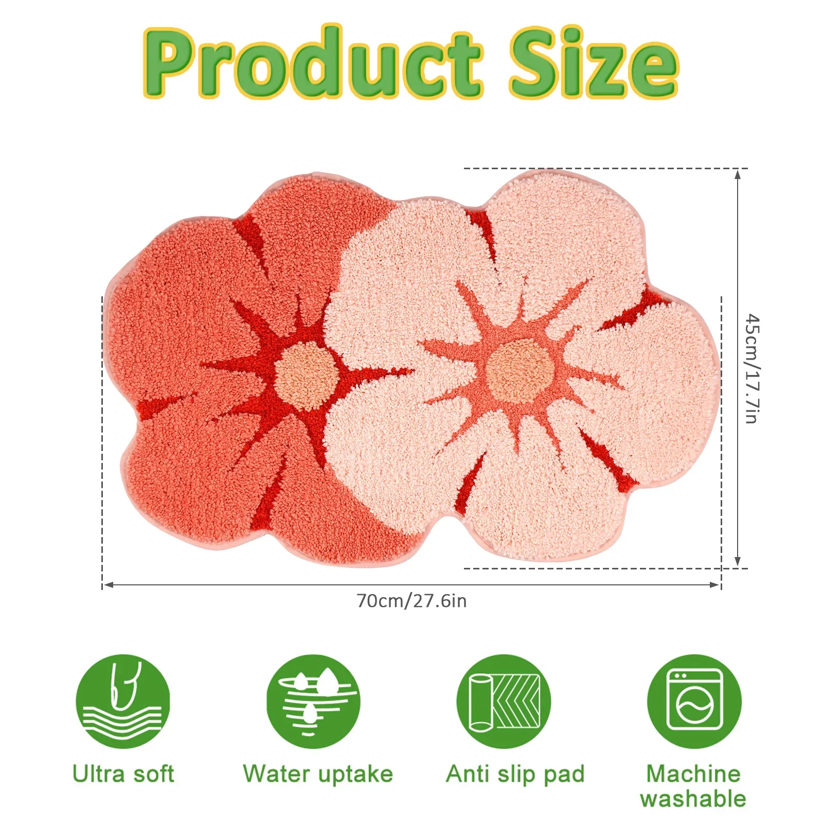 Lzyoehin-Soft Absorbent Polyester Bathroom Mat, Pink Floral Bath Rug, 18 