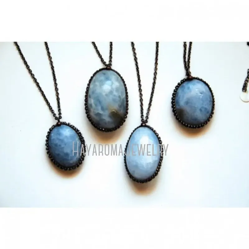 10pcs Blue Natural Stone Calcite Goblincore Tumbled Egg Necklace Halloween Gothic Halloween Goth Boho Y2k Jewelry Women Wicca