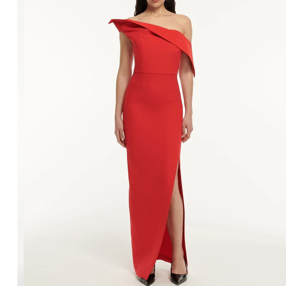 

Customized Temperament Jersey Straight Off the Shoulder Evening Dress Graceful Side Slit Floor Length vestidos de fiesta