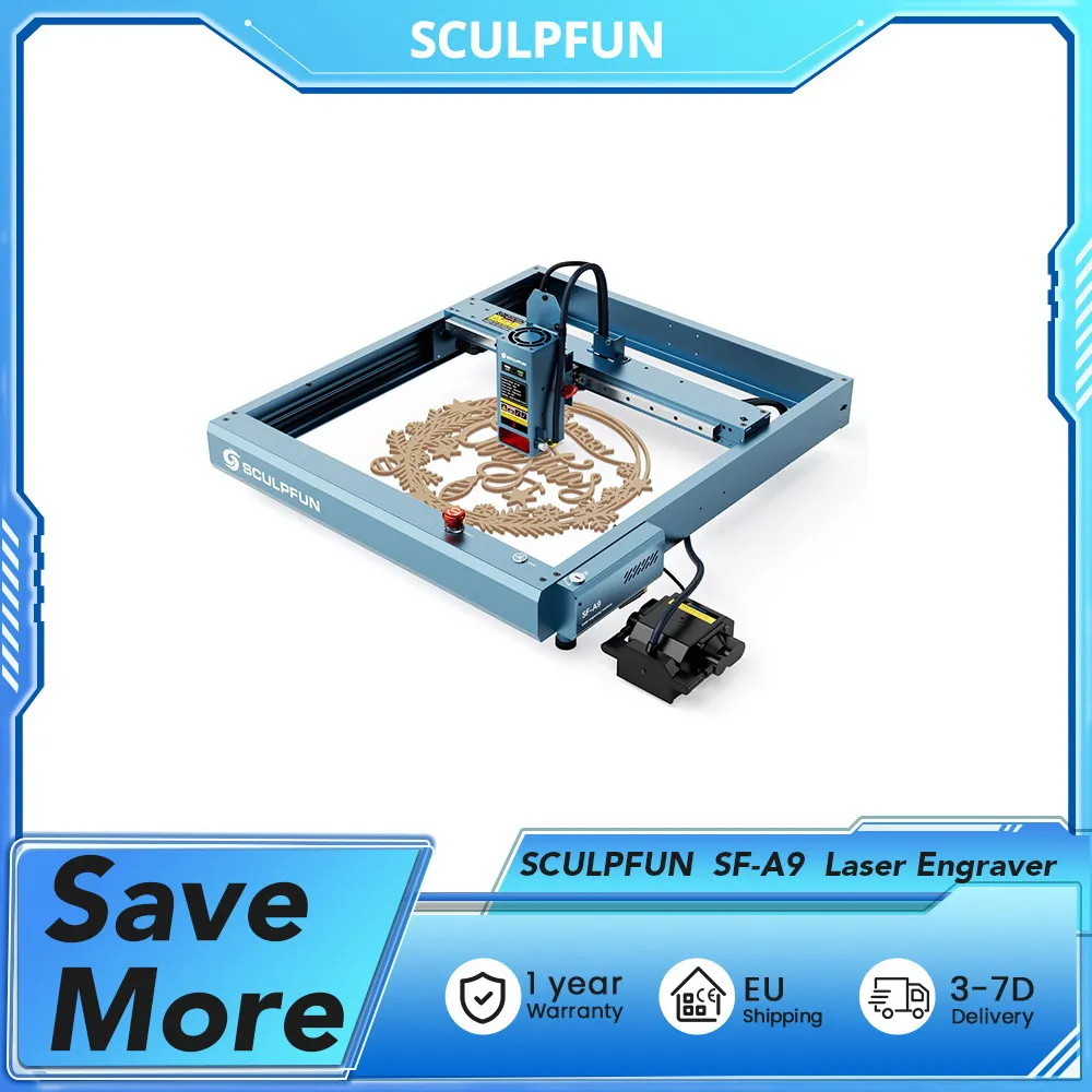 Incisore laser a diodi SCULPFUN SF-A9 40W, 400x400mm, lunghezza d'onda 450nm±5nm, 36000 mm/min, compatibile con l'APP LightBurn /Sculpfun