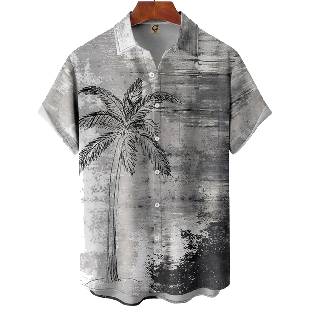 Camisa hawaiana Vintage para hombre, Top de manga corta con estampado de árbol de coco ligero, blusas de viaje de playa informales a la moda