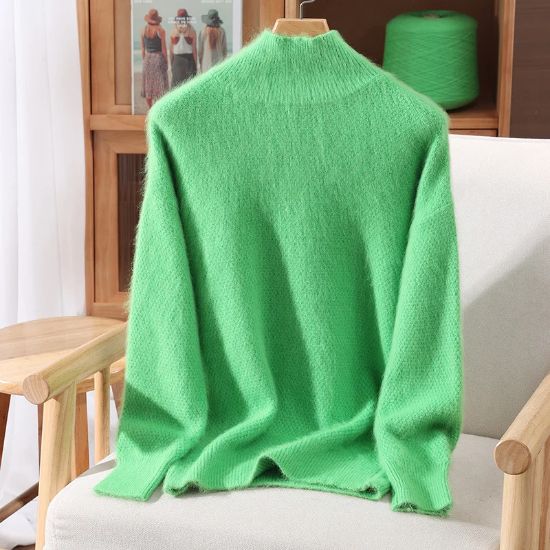 New Women 100% Mink Cashmere Sweater turtleneck Pullover Autumn Winter Basic Soft Warm Clothing Long Sleeve Casual Knitwear Tops