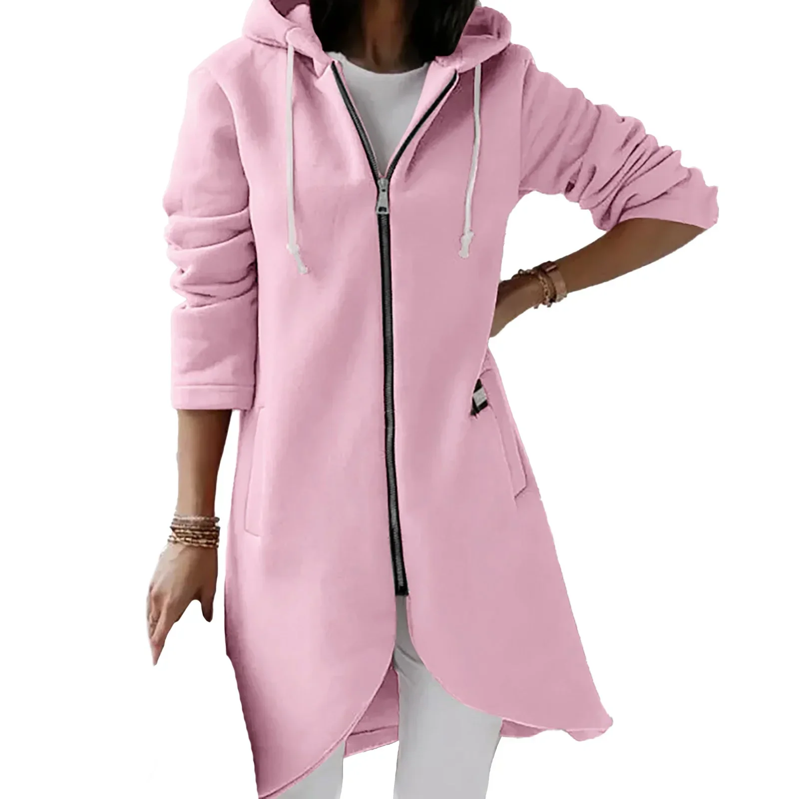 

Women's Long Tunic Hooded Sweatshirt Zip Up Jacket Available in Different Colors and Sizes Perfect for Casual Wear