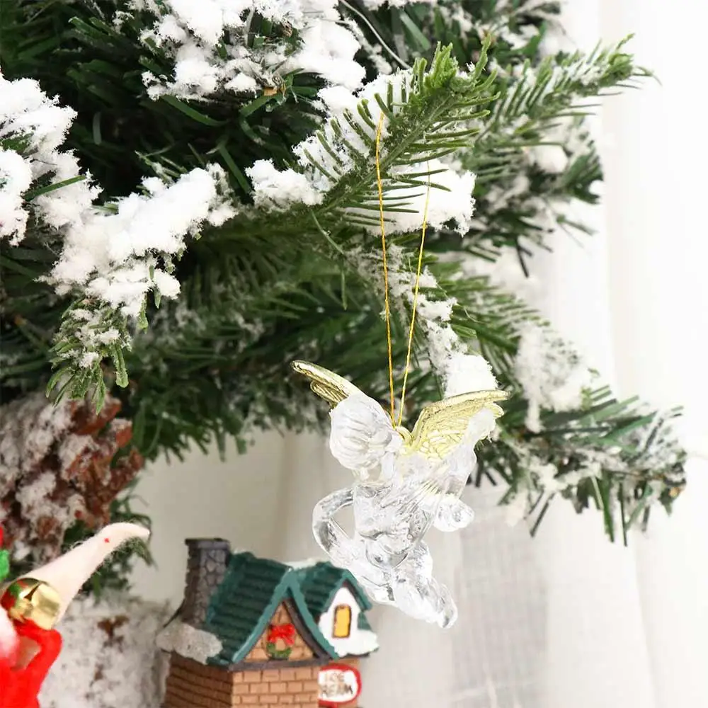 4 قطعة/المجموعة مع الذهب عيد الميلاد الملاك الحلي شفافة الملاك الذهب الجناح الملاك قلادة البلاستيك شجرة عيد الميلاد المعلقات