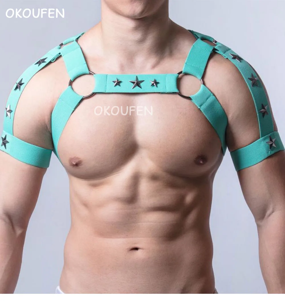 

Green Men's shouldered Belt European and American style carnival party Breast Belt Performance GOGO Fitness Muscle Band