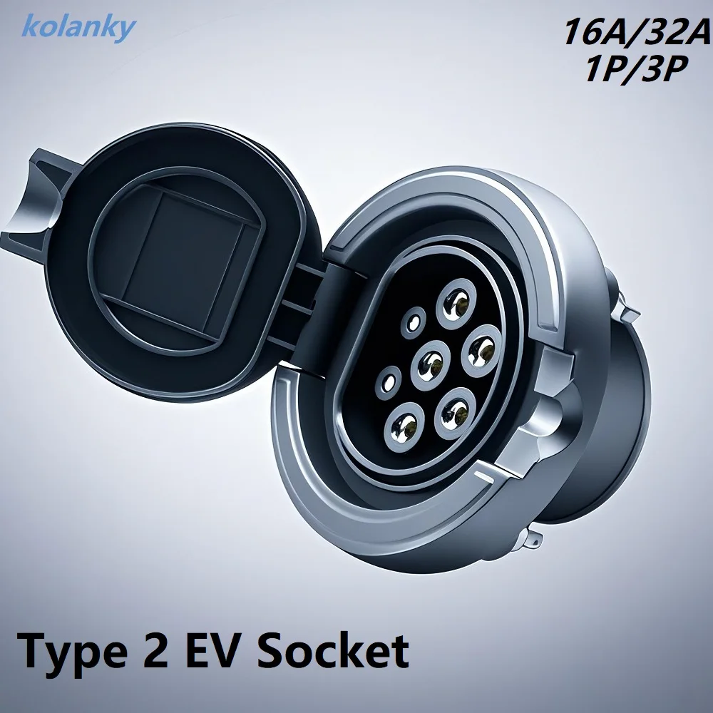 

Розетка для зарядного устройства для электромобилей, установленная в разъеме типа 2, IEC 62196-2, зарядная станция для электромобилей, 32 А, трехфазная розетка 22 кВт