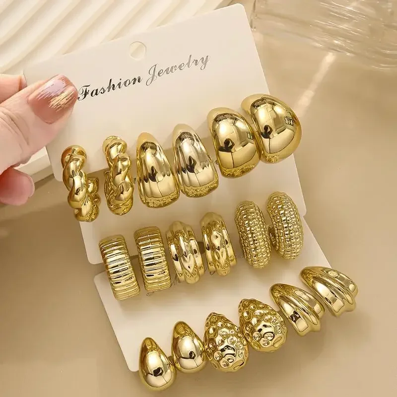 3/9Pairs أنيقة قطرة الماء C على شكل هوب أقراط غير النظامية شخصية أقراط تنوعا المرأة اليومية مجوهرات الحفلات هدية