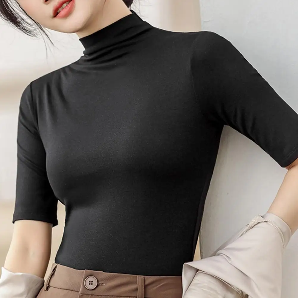 Classic Summer Tops Skin-touch Women Shirt Turtleneck Stretch Layer Comfy High Neck Top  Dress Up